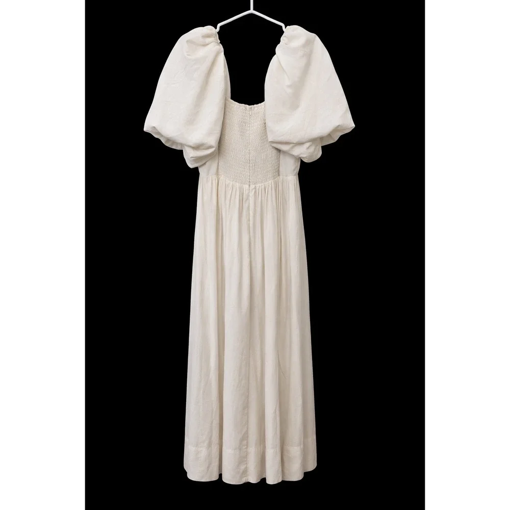 Revolve ASTR The Label Serilda Dress White Puff Sleeve Twist Front Midi Womens L - Picture 5 of 9